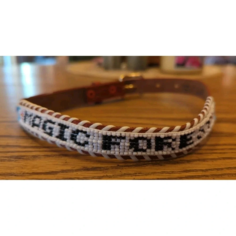 NOS Magic Forest Lake George NY Novelty Beaded Leather Belt Kids Youth Adult 20